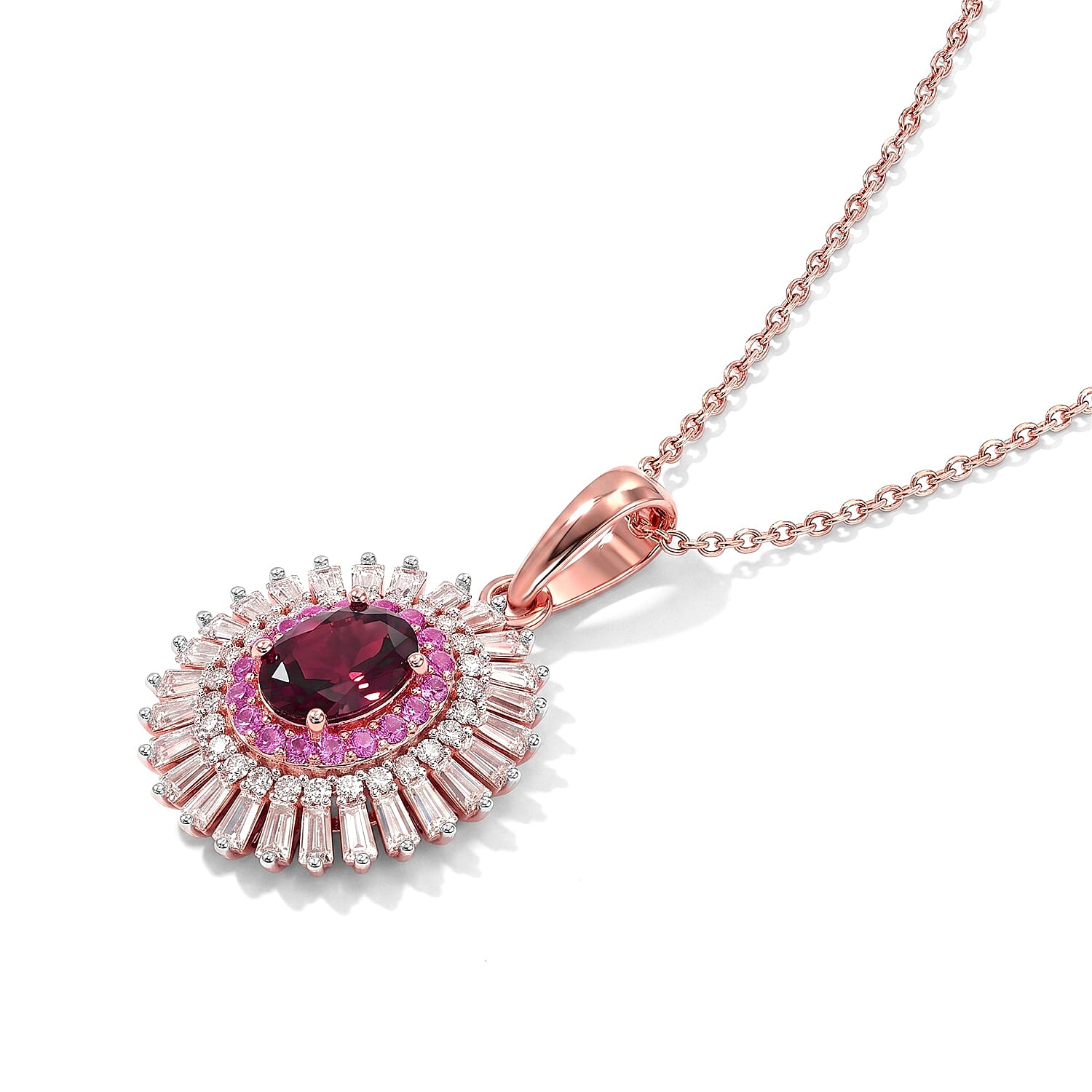 D'Joy AAA Red Zircon and Multi Gemstone 3.00 ctw Pendant Necklace in 18K Vermeil Rose Gold Over Sterling Silver 20 Inches