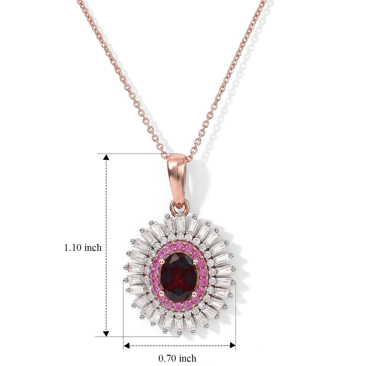 D'Joy AAA Red Zircon and Multi Gemstone 3.00 ctw Pendant Necklace in 18K Vermeil Rose Gold Over Sterling Silver 20 Inches
