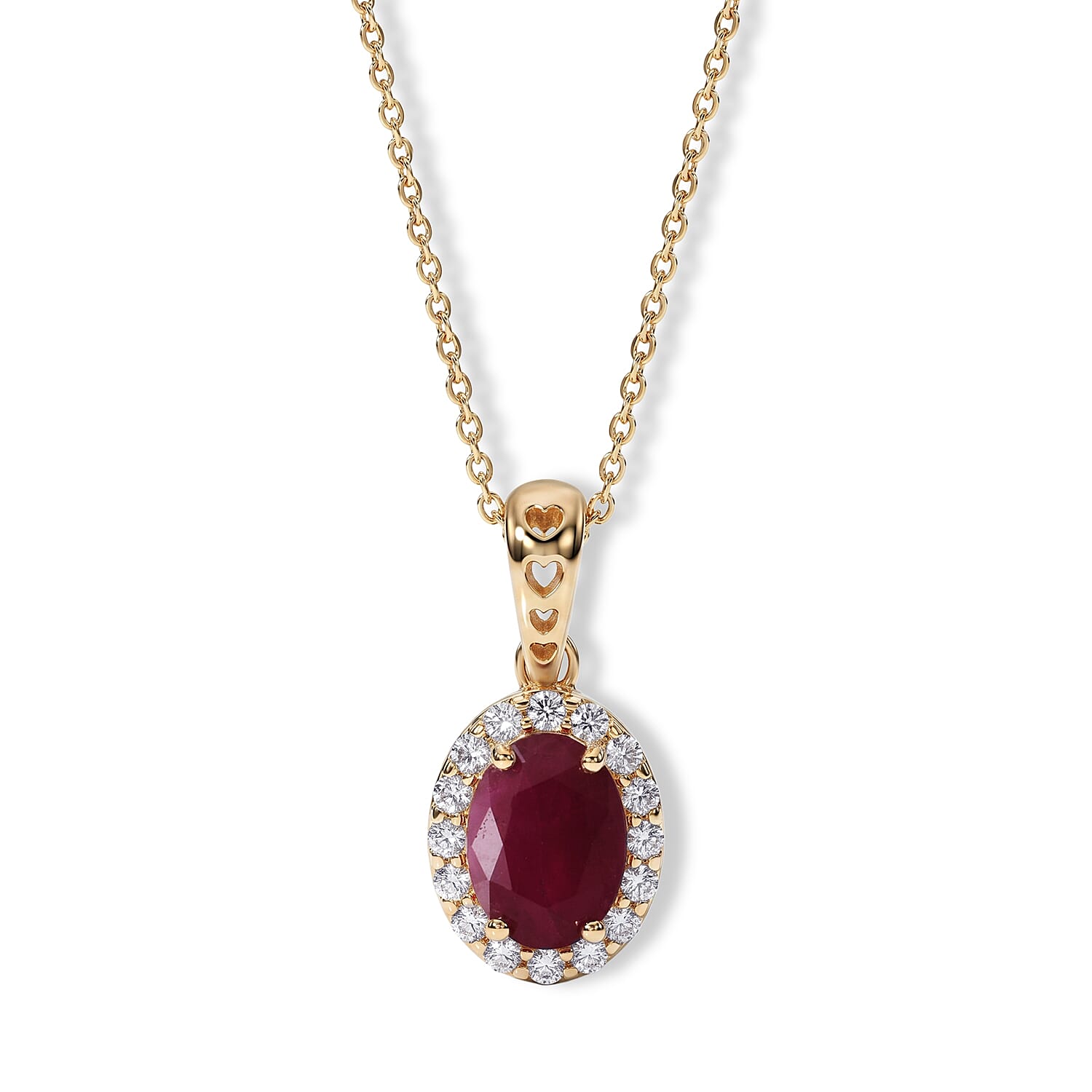 GP Amore Collection AAA Royal Ruby and Diamond I2 1.10 ctw Pendant Necklace in 10K Yellow Gold 18 Inches
