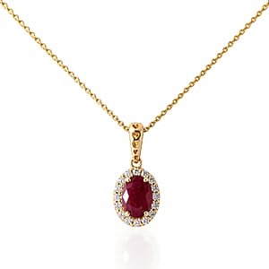 GP Amore Collection 10K Yellow Gold AAA Royal Ruby, Diamond (I2) (0.16 cts) Pendant Necklace (18 Inches) 1.10 ctw