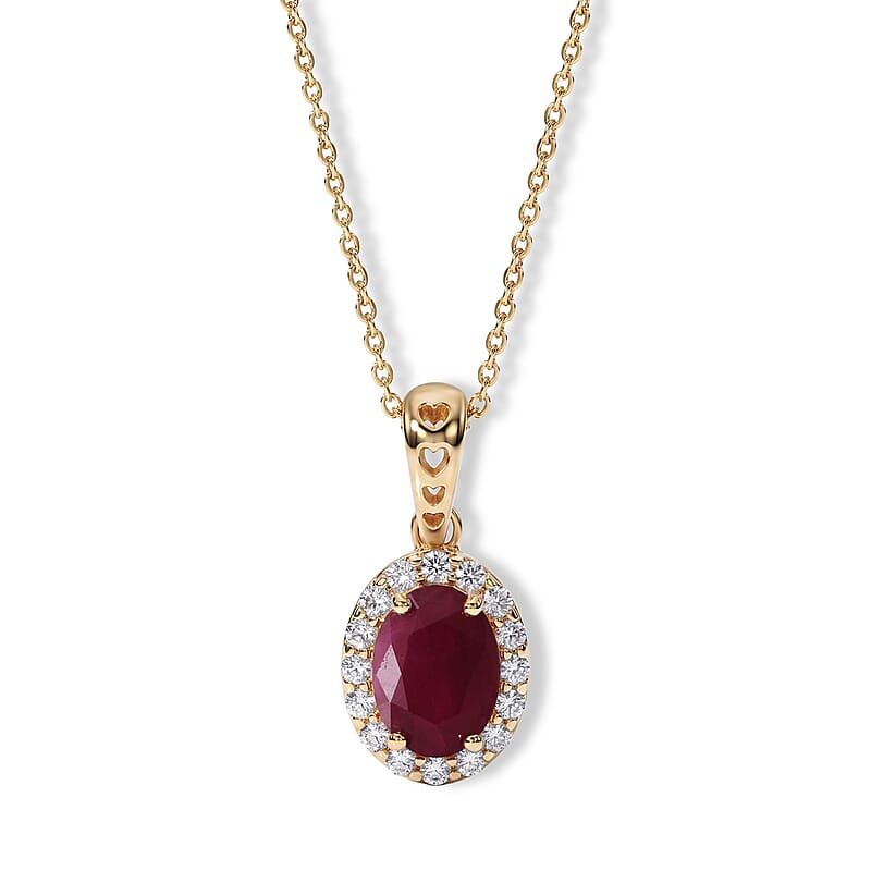 GP Amore Collection AAA Royal Ruby and Diamond I2 1.10 ctw Pendant Necklace in 10K Yellow Gold 18 Inches