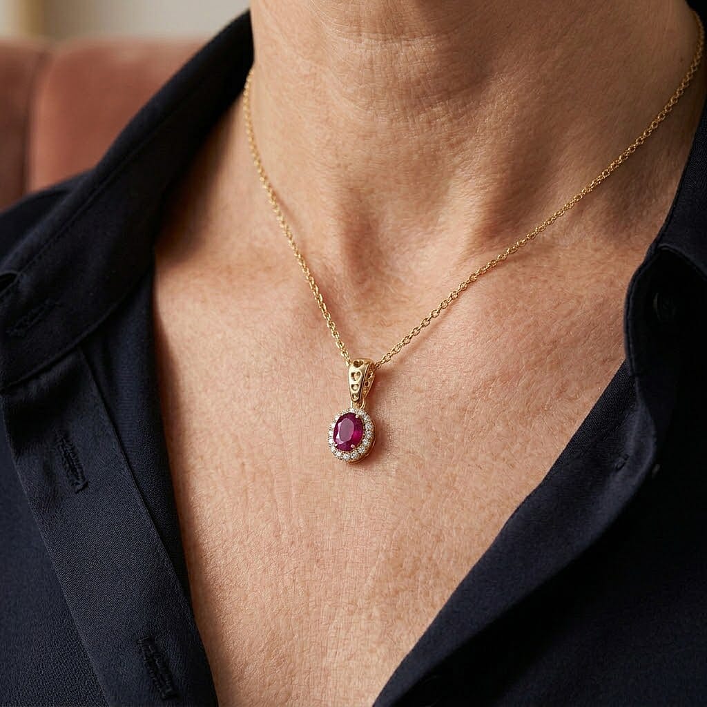 GP Amore Collection AAA Royal Ruby and Diamond I2 1.10 ctw Pendant Necklace in 10K Yellow Gold 18 Inches