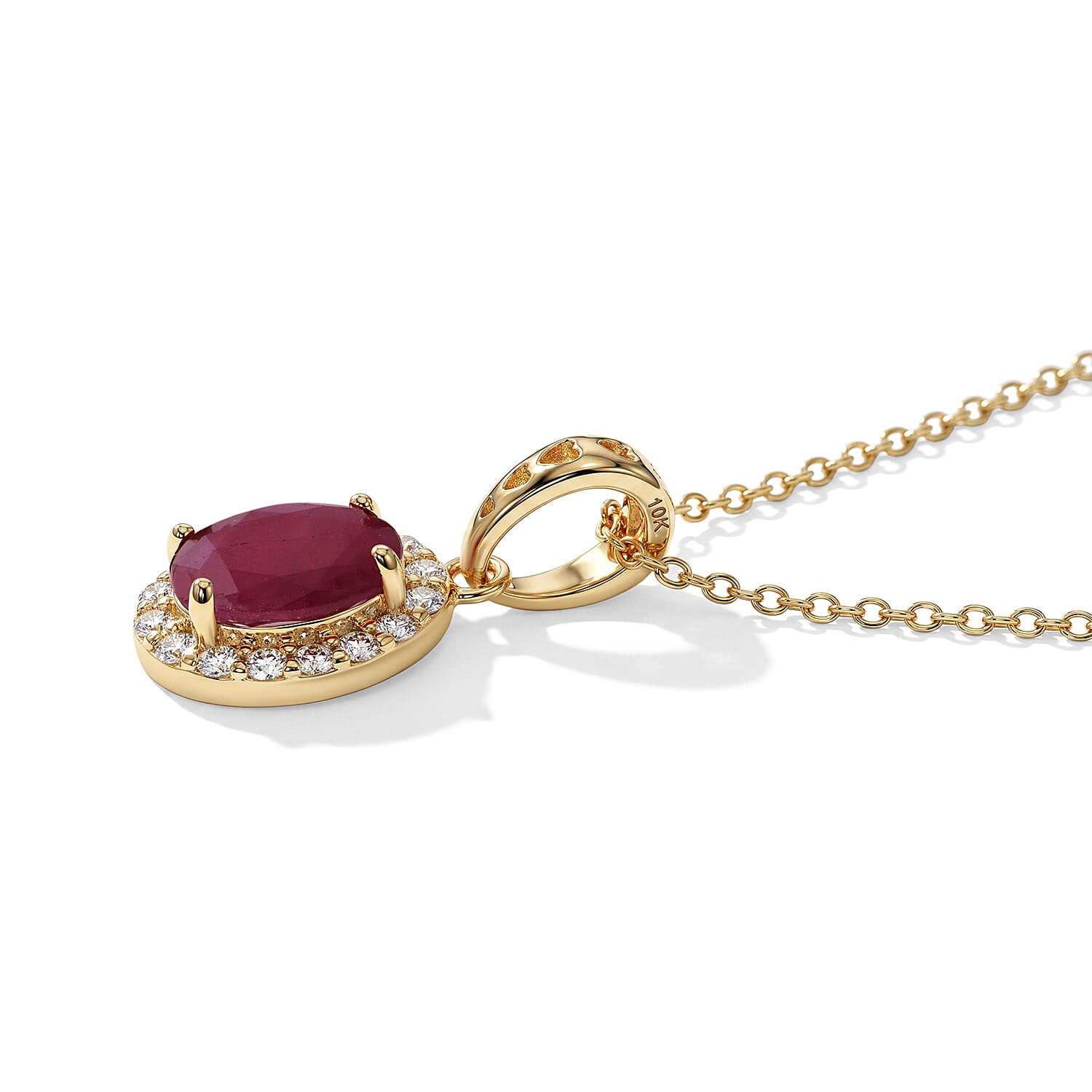 GP Amore Collection AAA Royal Ruby and Diamond I2 1.10 ctw Pendant Necklace in 10K Yellow Gold 18 Inches