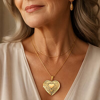 Textured Heart Pendant Necklace in ION Plated YG Stainless Steel 20-22 Inches