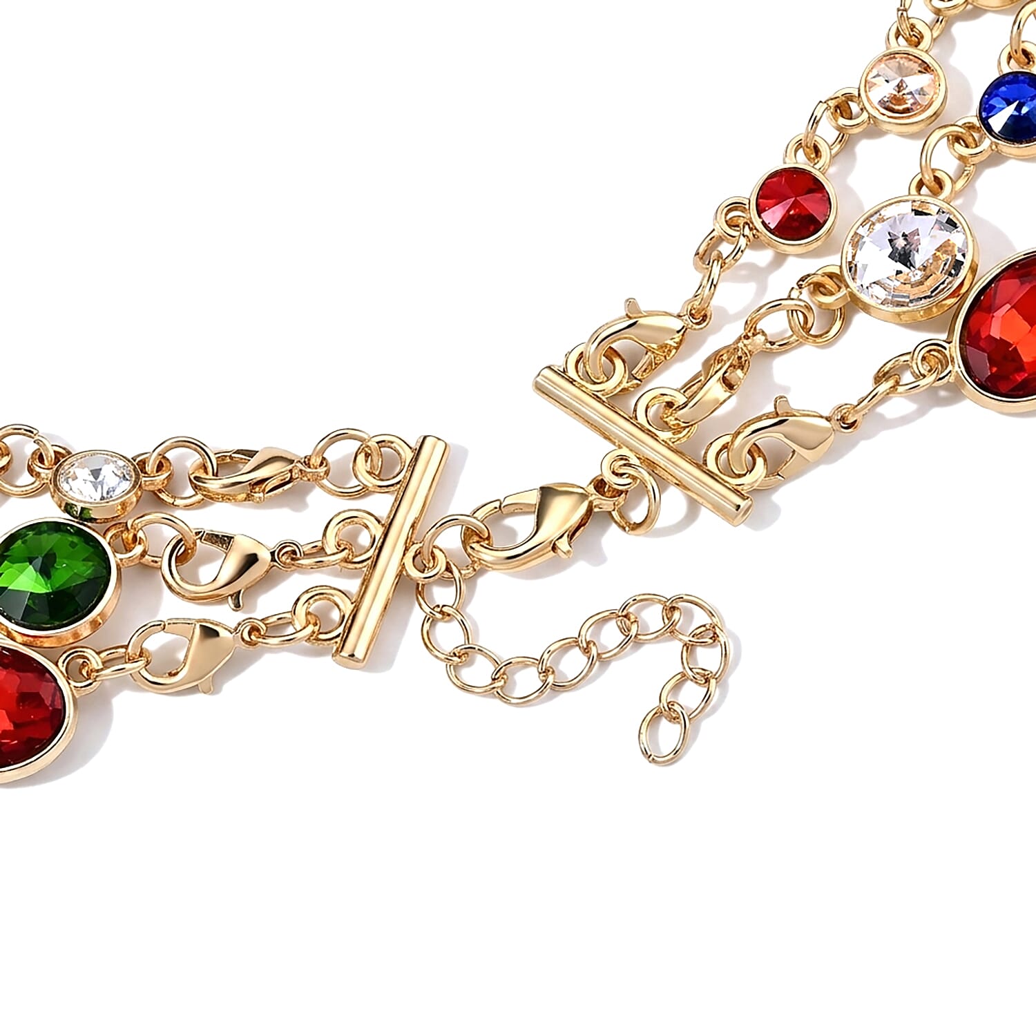 Austrian Multi Color Crystal and Multi Color Glass Set of 3 Three Layer Necklace (18/20/22 Inches) Goldtone