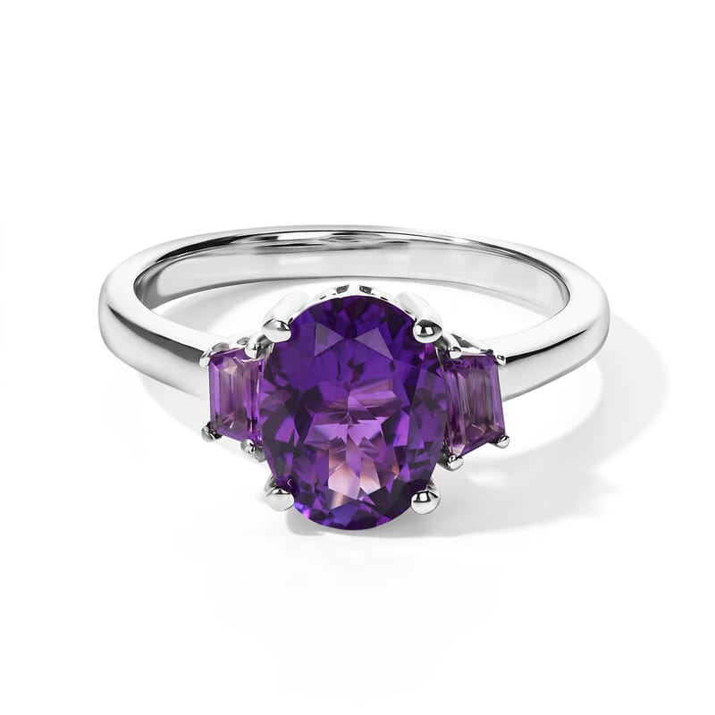 EverTrue African Amethyst 3.70 ctw Ring (Size 5) Pendant in Platinum Bond with Stainless Steel Necklace 20 Inches