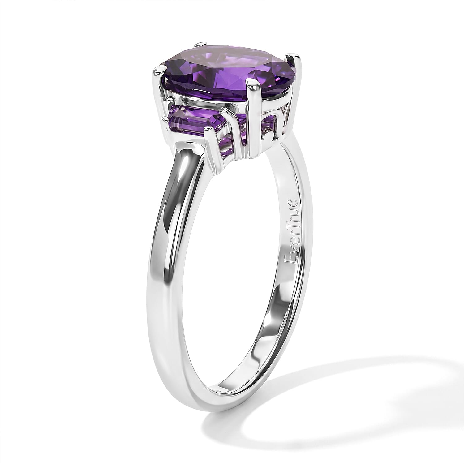 EverTrue African Amethyst 3.70 ctw Ring (Size 5) Pendant in Platinum Bond with Stainless Steel Necklace 20 Inches
