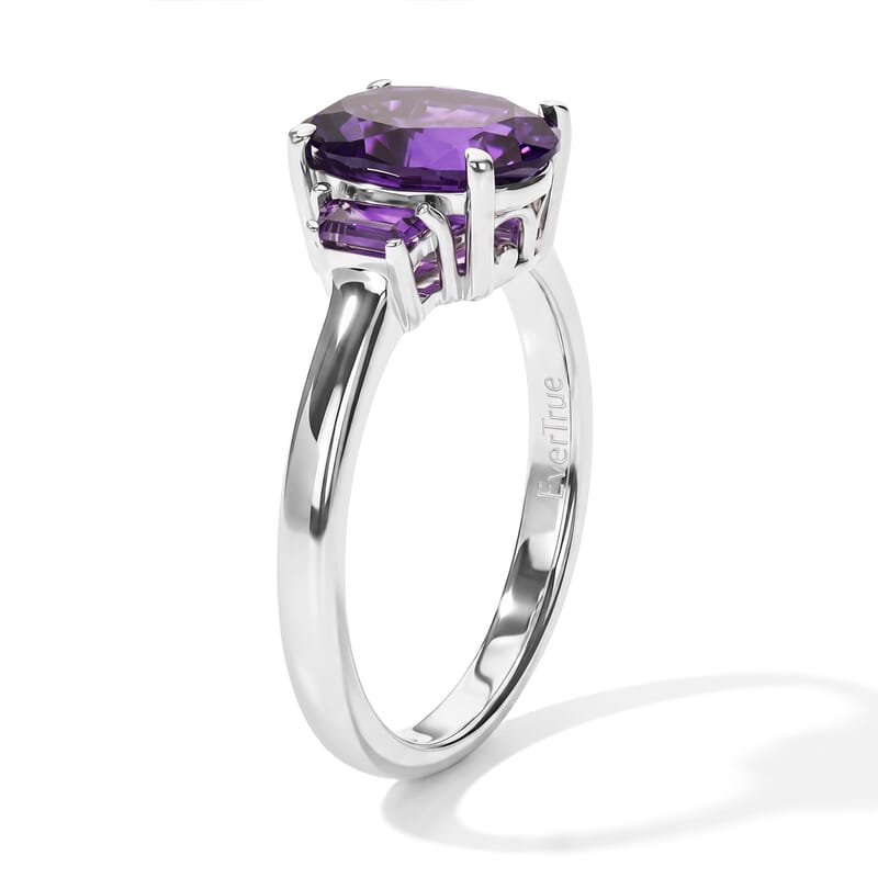 EverTrue African Amethyst 3.70 ctw Ring (Size 5) Pendant in Platinum Bond with Stainless Steel Necklace 20 Inches