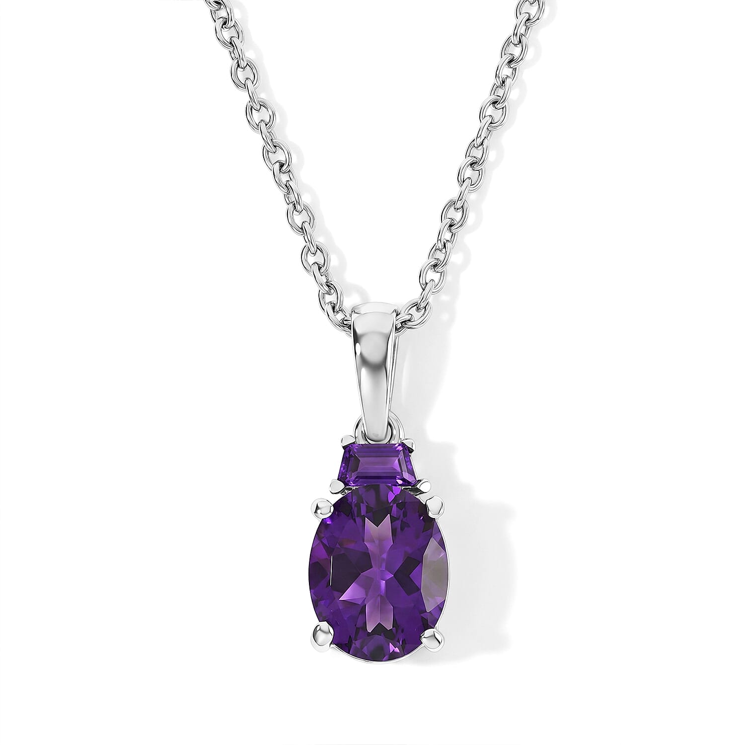 EverTrue African Amethyst 3.70 ctw Ring (Size 5) Pendant in Platinum Bond with Stainless Steel Necklace 20 Inches