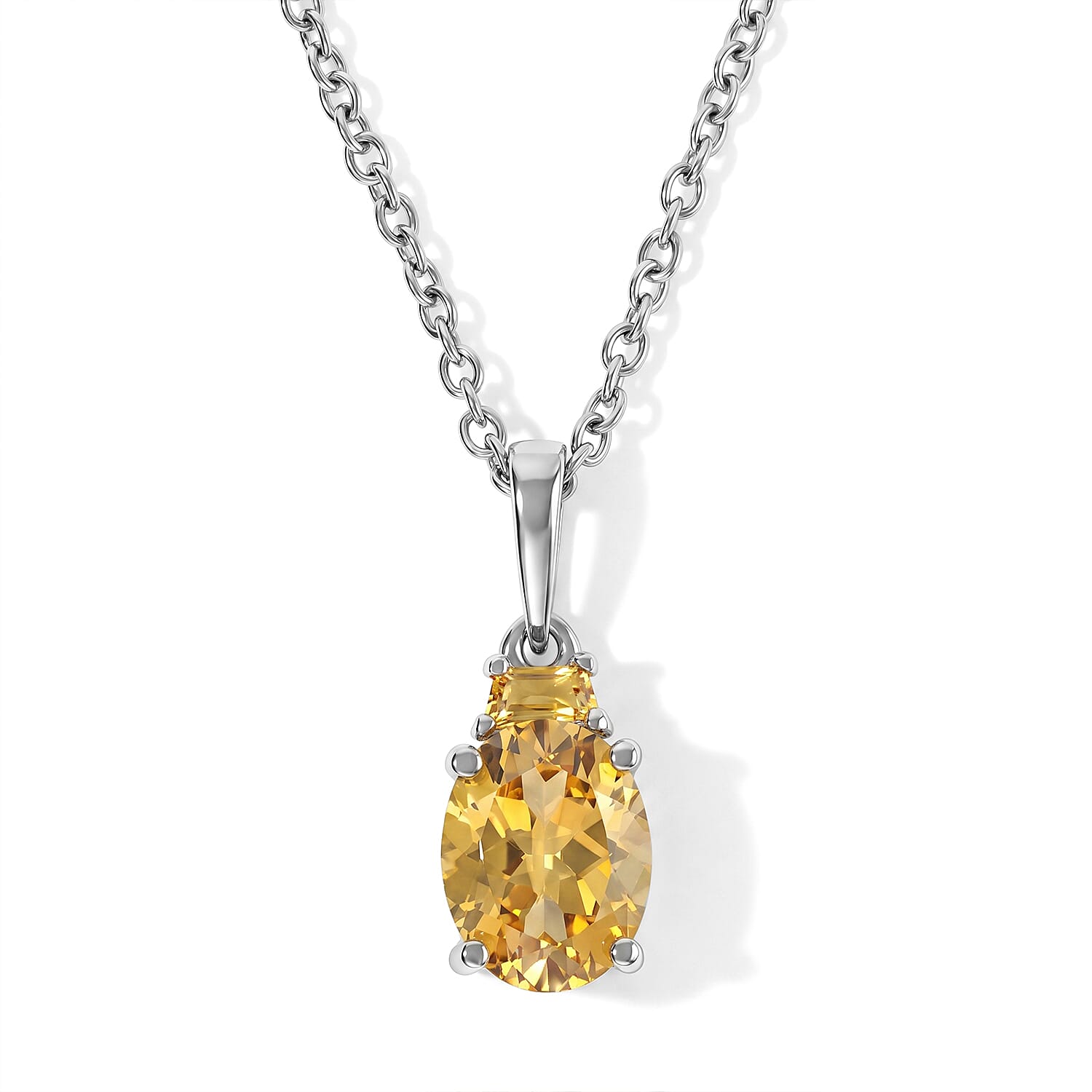 EverTrue Brazilian Citrine 3.90 ctw Ring, Pendant in Platinum Bond with Stainless Steel Necklace 20 Inches