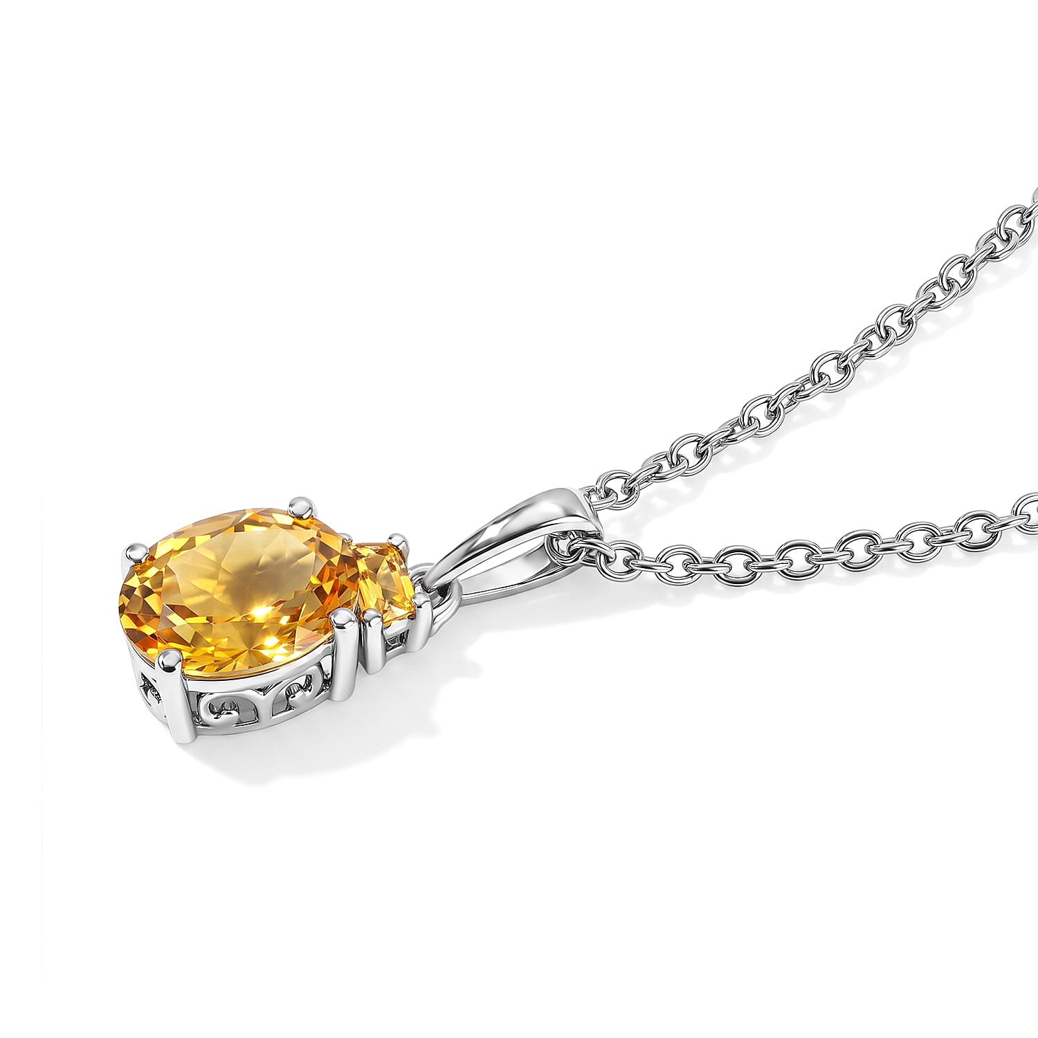 EverTrue Brazilian Citrine 3.90 ctw Ring, Pendant in Platinum Bond with Stainless Steel Necklace 20 Inches