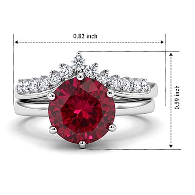 D'Joy Lab Grown Ruby and Moissanite 3.60 ctw Set of 2 Ring in Rhodium Over Sterling Silver (Size 6.00)