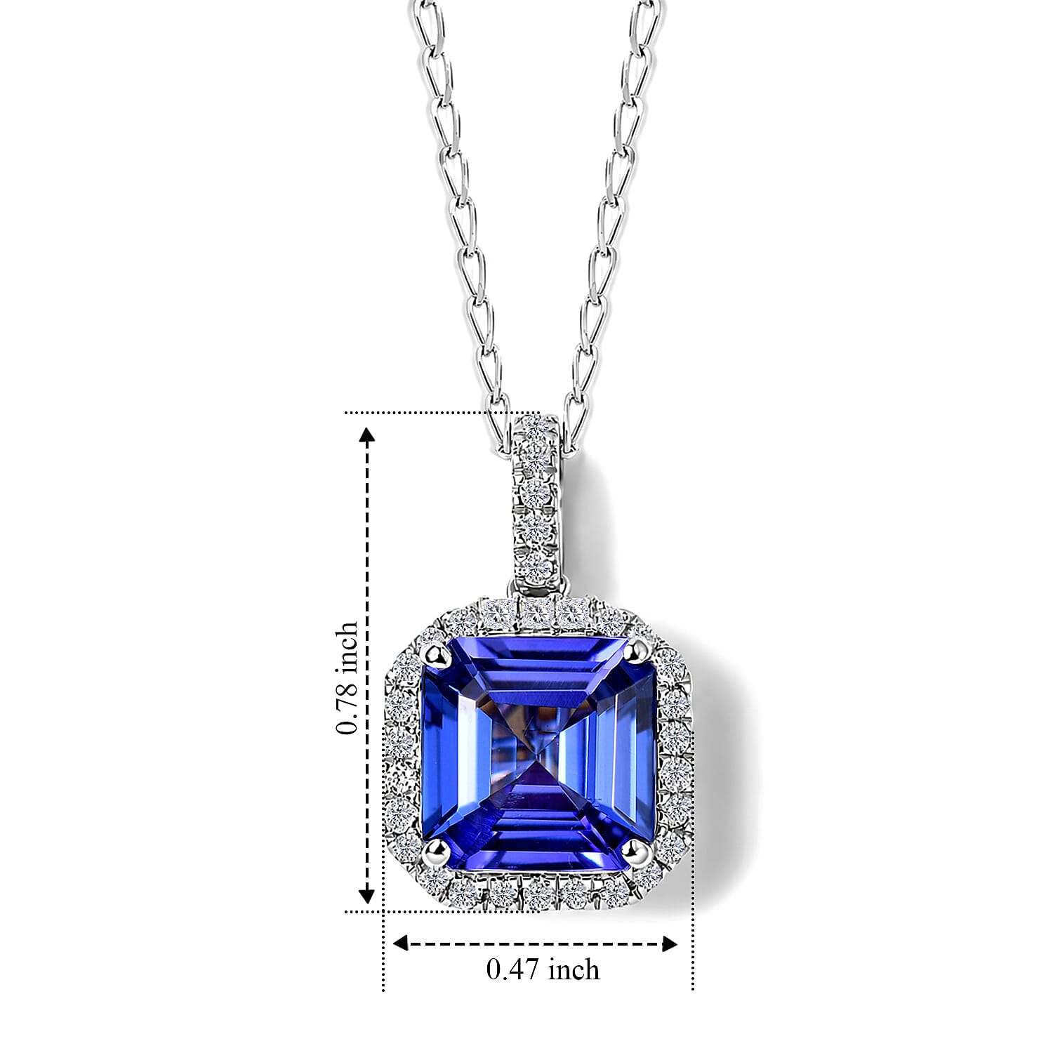 Certified & Appraised Rhapsody AAAA Asscher Cut Tanzanite and Diamond E-F VS 3.87 ctw Pendant Necklace in 950 Platinum (18 Inches)