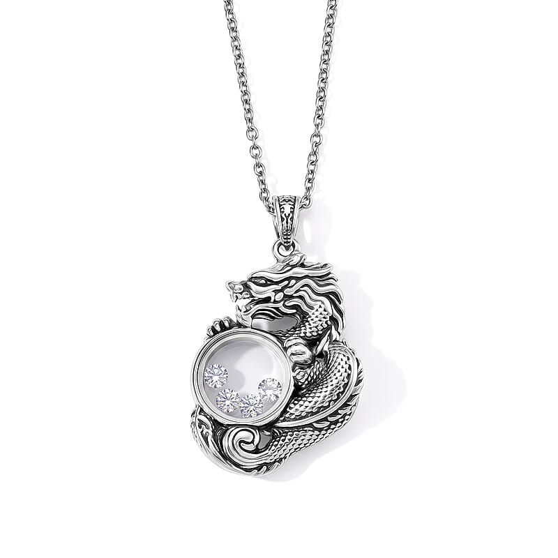 Austrian Crystal Dragon Pendant Necklace in Stainless Steel 20-22 Inches