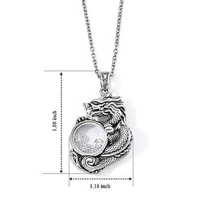 Austrian Crystal Dragon Pendant Necklace in Stainless Steel 20-22 Inches