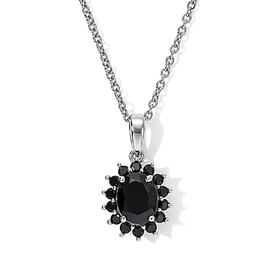 EverTrue Thai Black Spinel 11.10 ctw Earrings, Ring (Size 5) and Pendant in Platinum Bond with Stainless Steel Necklace 20 Inches