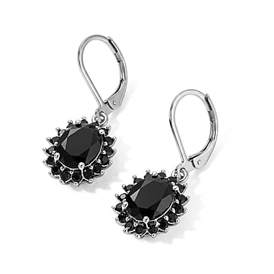 EverTrue Thai Black Spinel 11.10 ctw Earrings, Ring (Size 5) and Pendant in Platinum Bond with Stainless Steel Necklace 20 Inches