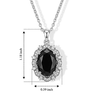 EverTrue Thai Black Spinel and Moissanite 7.70 ctw Pendant in Platinum Bond with Stainless Steel Necklace 20 Inches