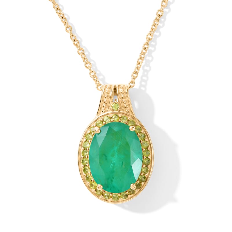 EverTrue Emeraldine Quartz (Triplet) and Hebei Peridot 10.30 ctw Pendant in 18K YG Plated with ION Plated YG Stainless Steel Necklace 20 Inches