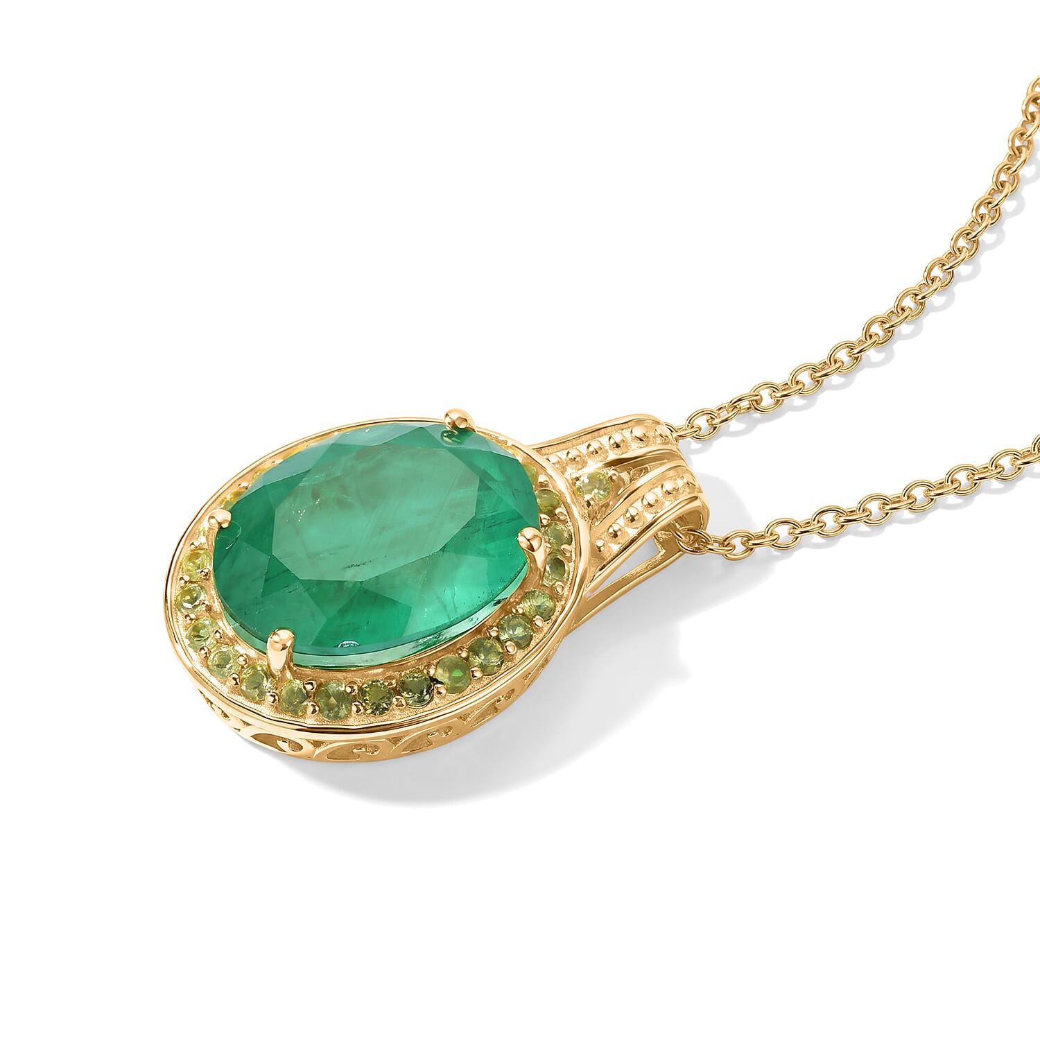 EverTrue Emeraldine Quartz (Triplet) and Hebei Peridot 10.30 ctw Pendant in 18K YG Plated with ION Plated YG Stainless Steel Necklace 20 Inches