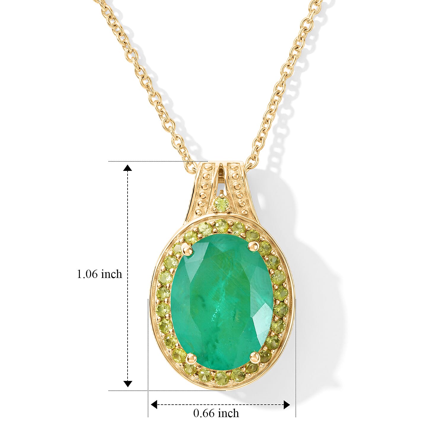EverTrue Emeraldine Quartz (Triplet) and Hebei Peridot 10.30 ctw Pendant in 18K YG Plated with ION Plated YG Stainless Steel Necklace 20 Inches