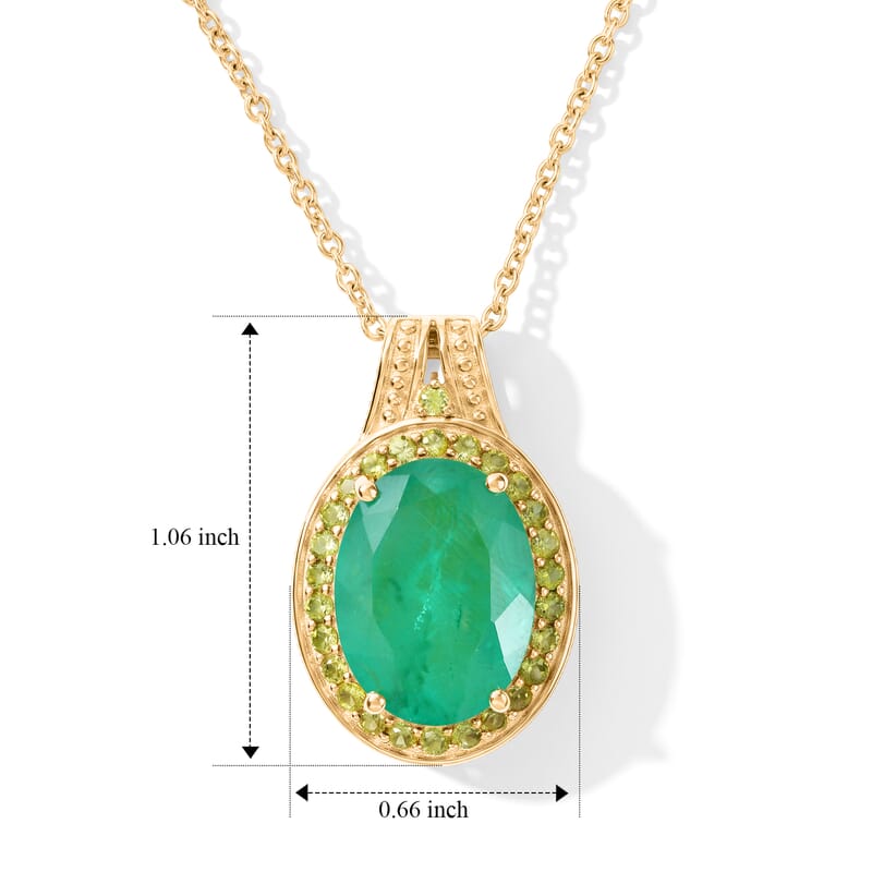 EverTrue Emeraldine Quartz (Triplet) and Hebei Peridot 10.30 ctw Pendant in 18K YG Plated with ION Plated YG Stainless Steel Necklace 20 Inches