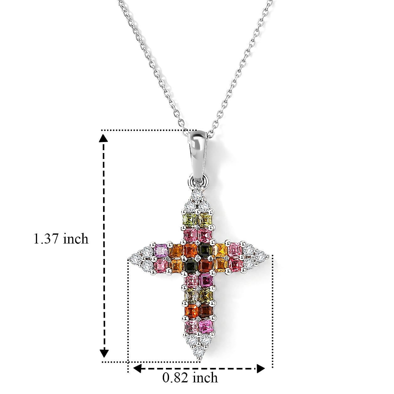 D'Joy Premium Multi-Tourmaline and Moissanite 1.70 ctw Colorburst Blossom Pendant Necklace in Rhodium Over Sterling Silver 20 Inches