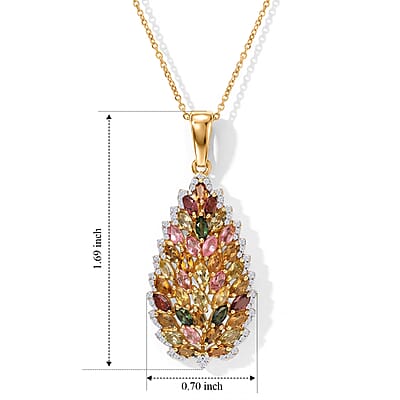D'Joy Premium Multi-Tourmaline and Moissanite 3.65 ctw Pendant Necklace in 18K Vermeil Yellow Gold Over Sterling Silver (20 Inches)
