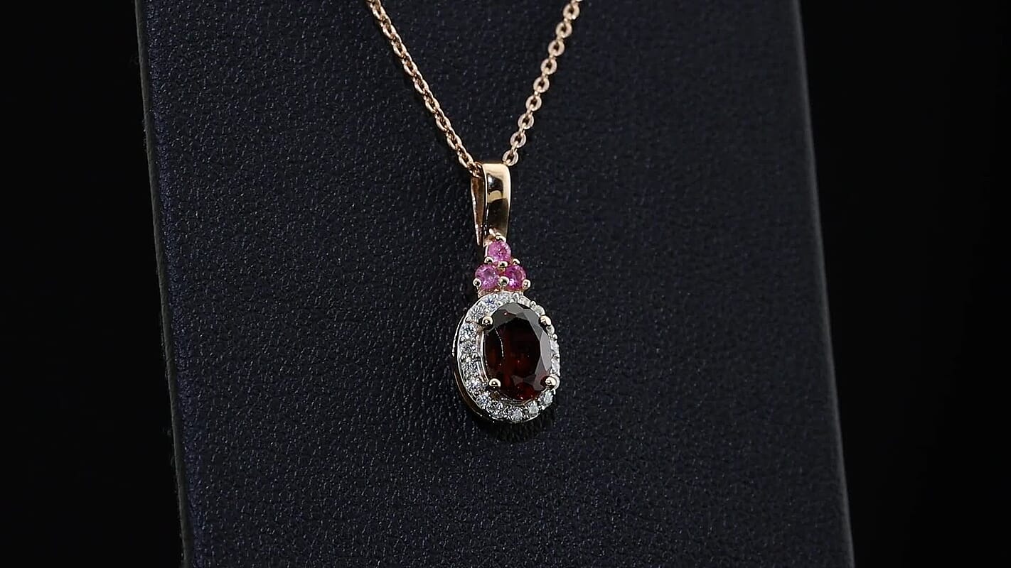 D''Joy AAA Red Zircon and Multi Gemstone 1.40 ctw Pendant Necklace in 18K Vermeil Rose Gold Over Sterling Silver 20 Inches