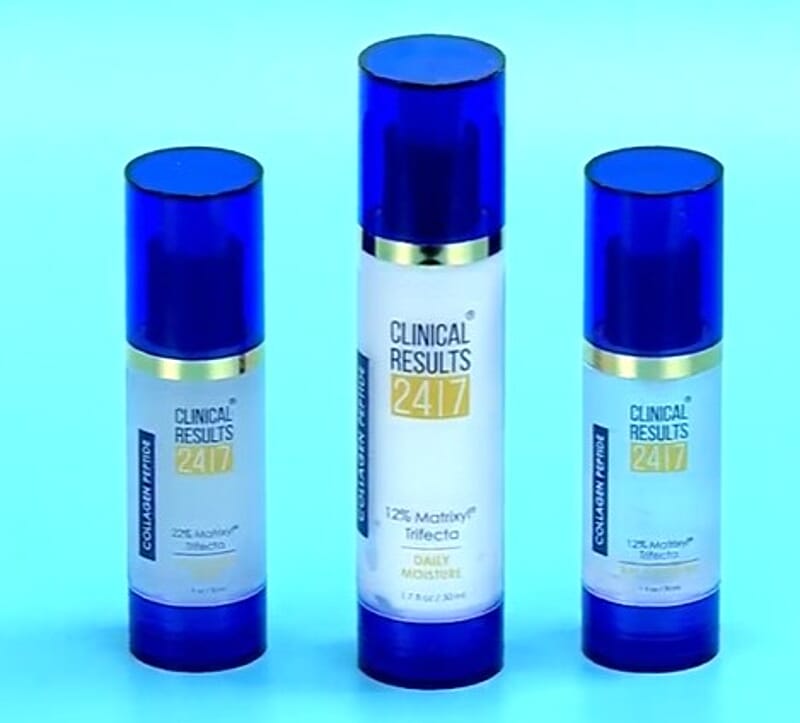 Clinical Results Morning Firming & Eye Trio: Collagen Peptide Matrixyl Trifecta Daily Moisture, A.M. Eye Revive, & A.M. Firming Serum