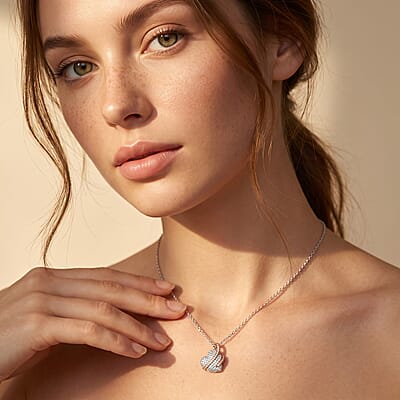 Luxuriant Lab Grown Diamond I2-I3 0.40 ctw Love Ribbon Pendant Necklace in 18K Vermeil RG and Rhodium Over Sterling Silver 20 Inches