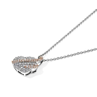 Luxuriant Lab Grown Diamond I2-I3 0.40 ctw Love Ribbon Pendant Necklace in 18K Vermeil RG and Rhodium Over Sterling Silver 20 Inches