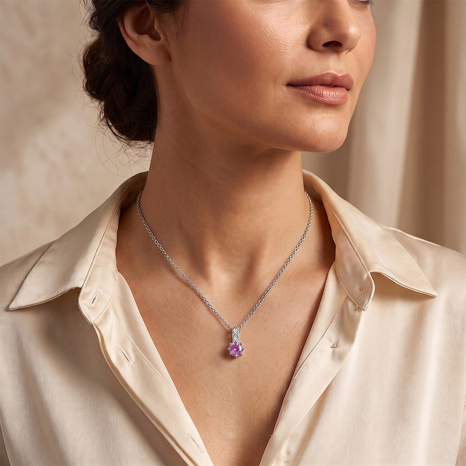 EverTrue Pink and White Moissanite 1.60 ctw Pendant in Platinum Bond with Stainless Steel Necklace 20 Inches
