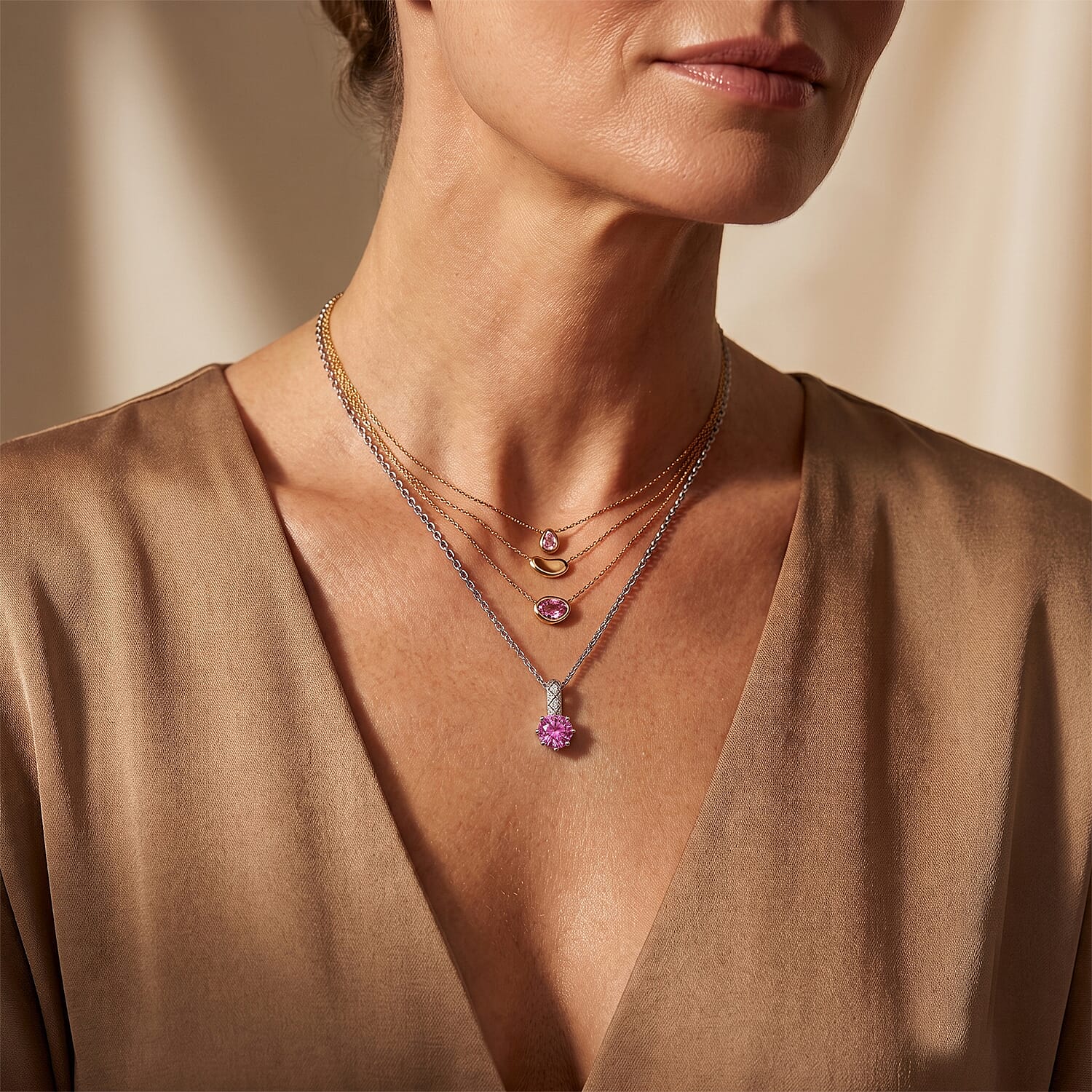EverTrue Pink and White Moissanite 1.60 ctw Pendant in Platinum Bond with Stainless Steel Necklace 20 Inches