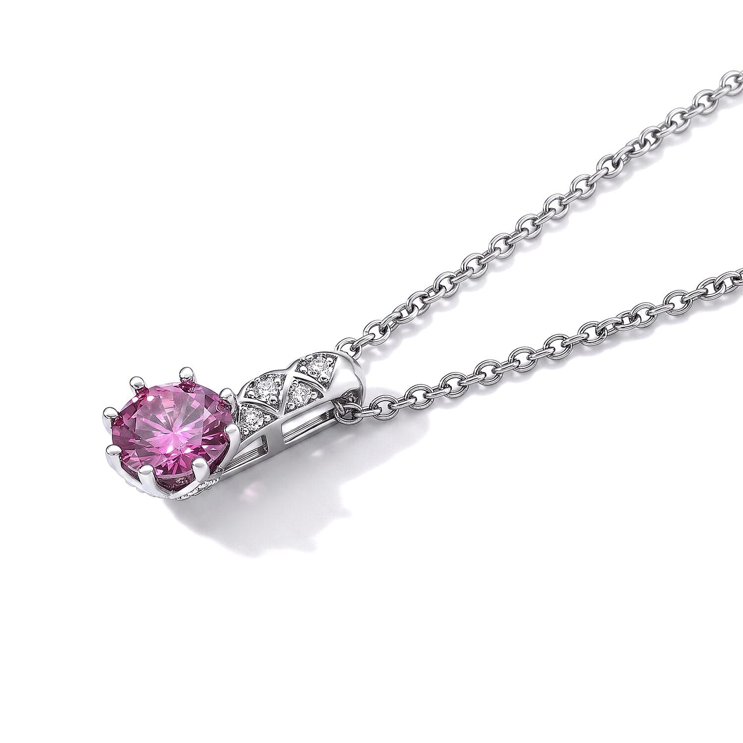 EverTrue Pink and White Moissanite 1.60 ctw Pendant in Platinum Bond with Stainless Steel Necklace 20 Inches