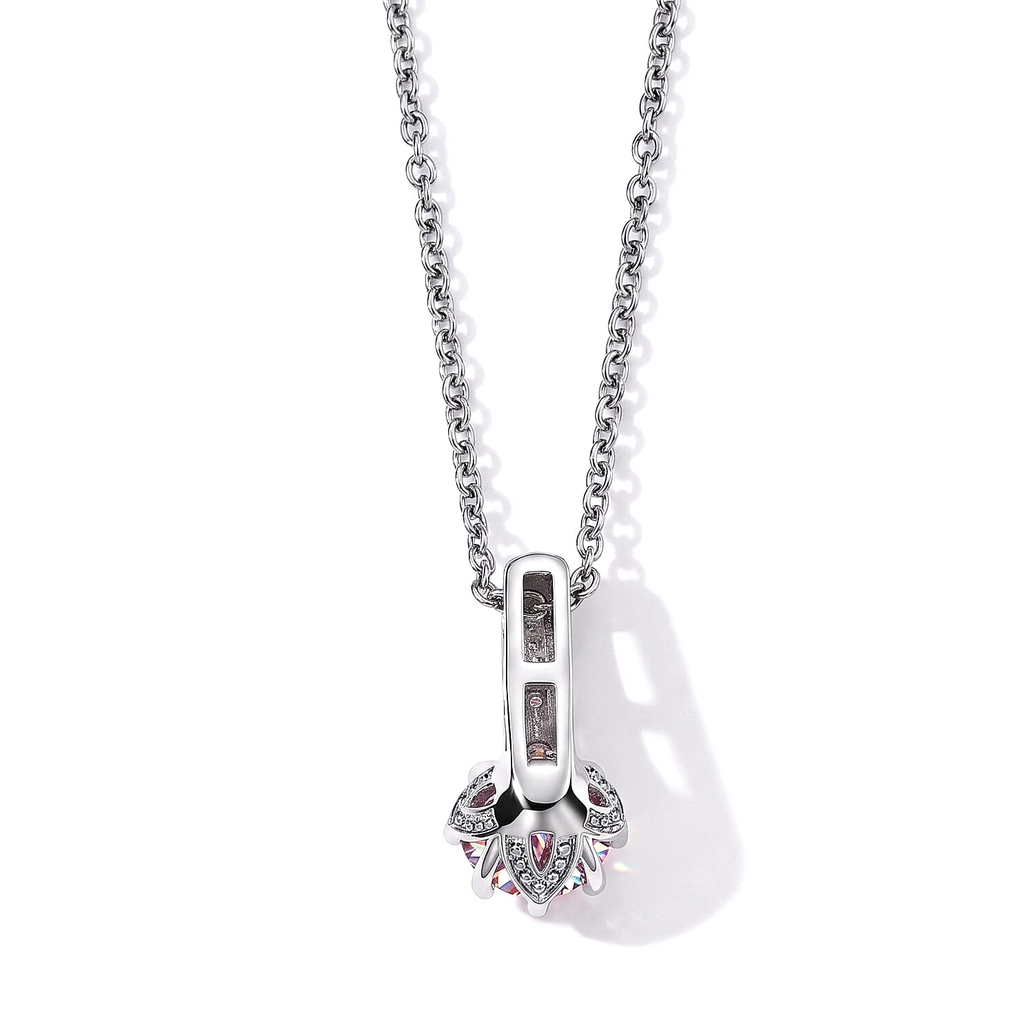 EverTrue Pink and White Moissanite 1.60 ctw Pendant in Platinum Bond with Stainless Steel Necklace 20 Inches