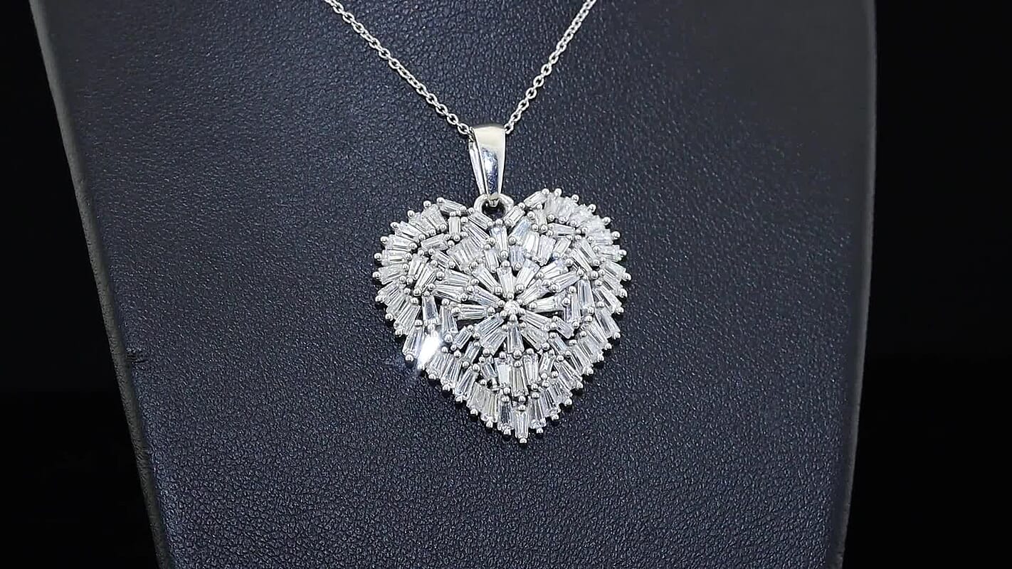D'Joy Moissanite Radiant Heart Pendant Necklace (20 Inches) in Rhodium Over Sterling Silver 2.90 ctw