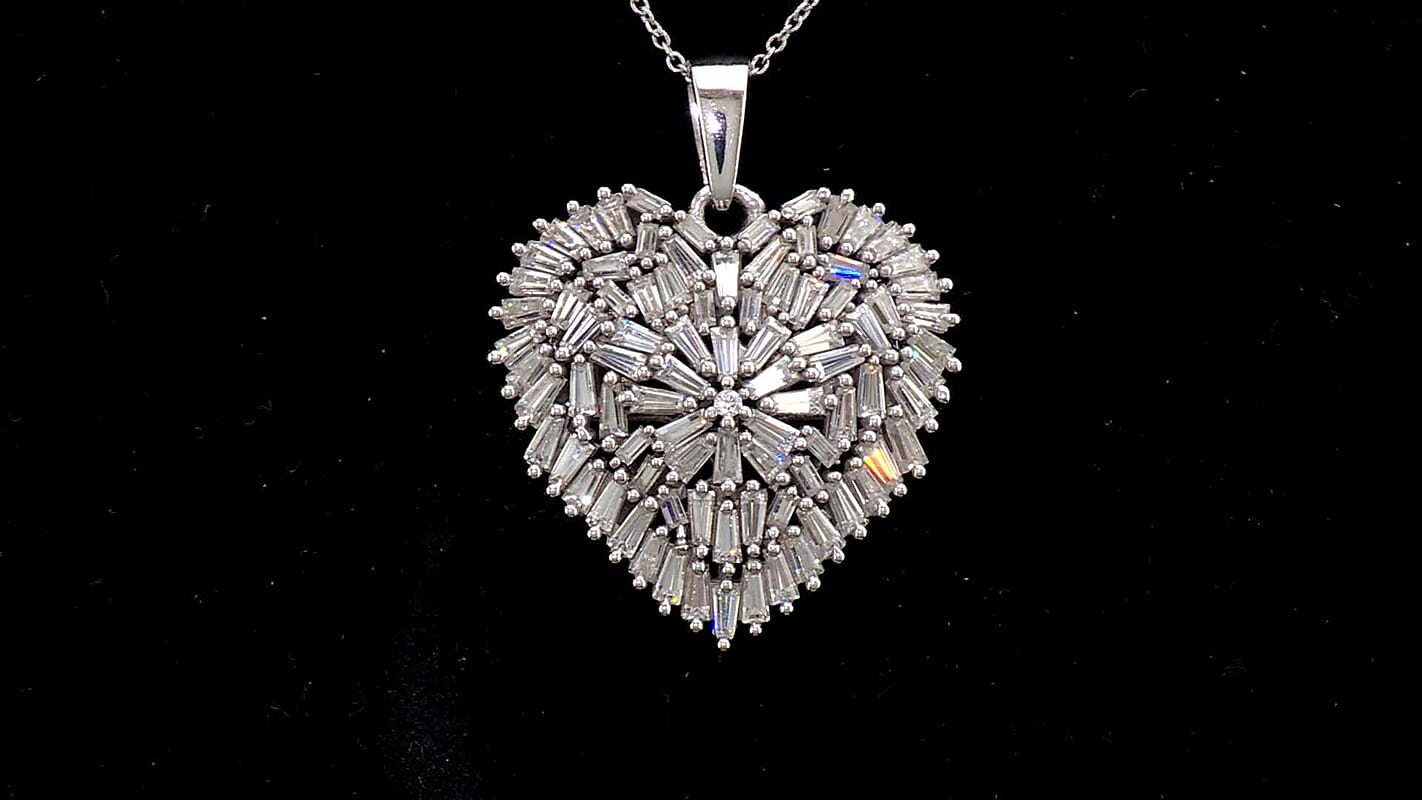 D'Joy Moissanite Radiant Heart Pendant Necklace (20 Inches) in Rhodium Over Sterling Silver 2.90 ctw