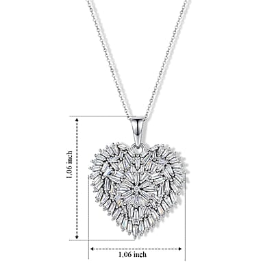 D'Joy Moissanite 2.90 ctw Radiant Heart Pendant Necklace in Rhodium Over Sterling Silver 20 Inches