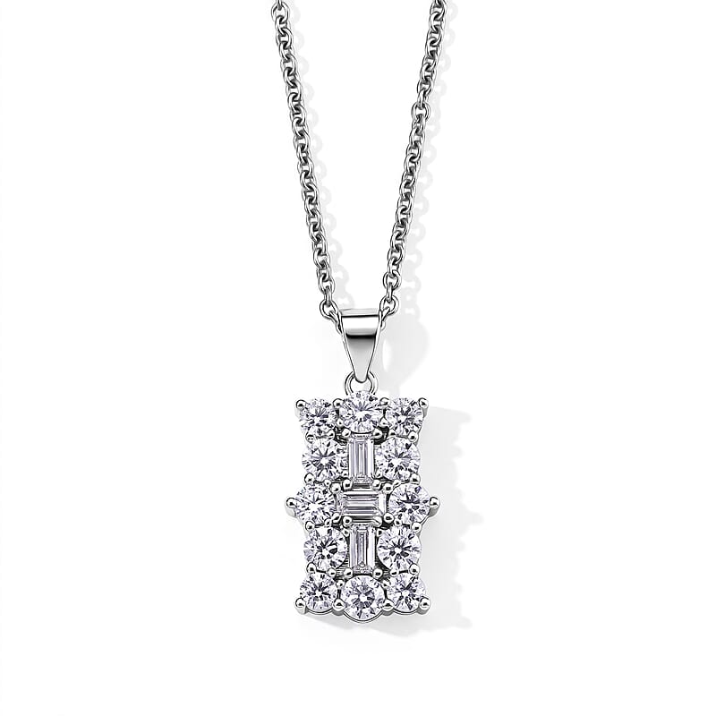 EverTrue Moissanite 2.00 ctw Pendant in Platinum Bond with Stainless Steel Necklace (20 Inches)