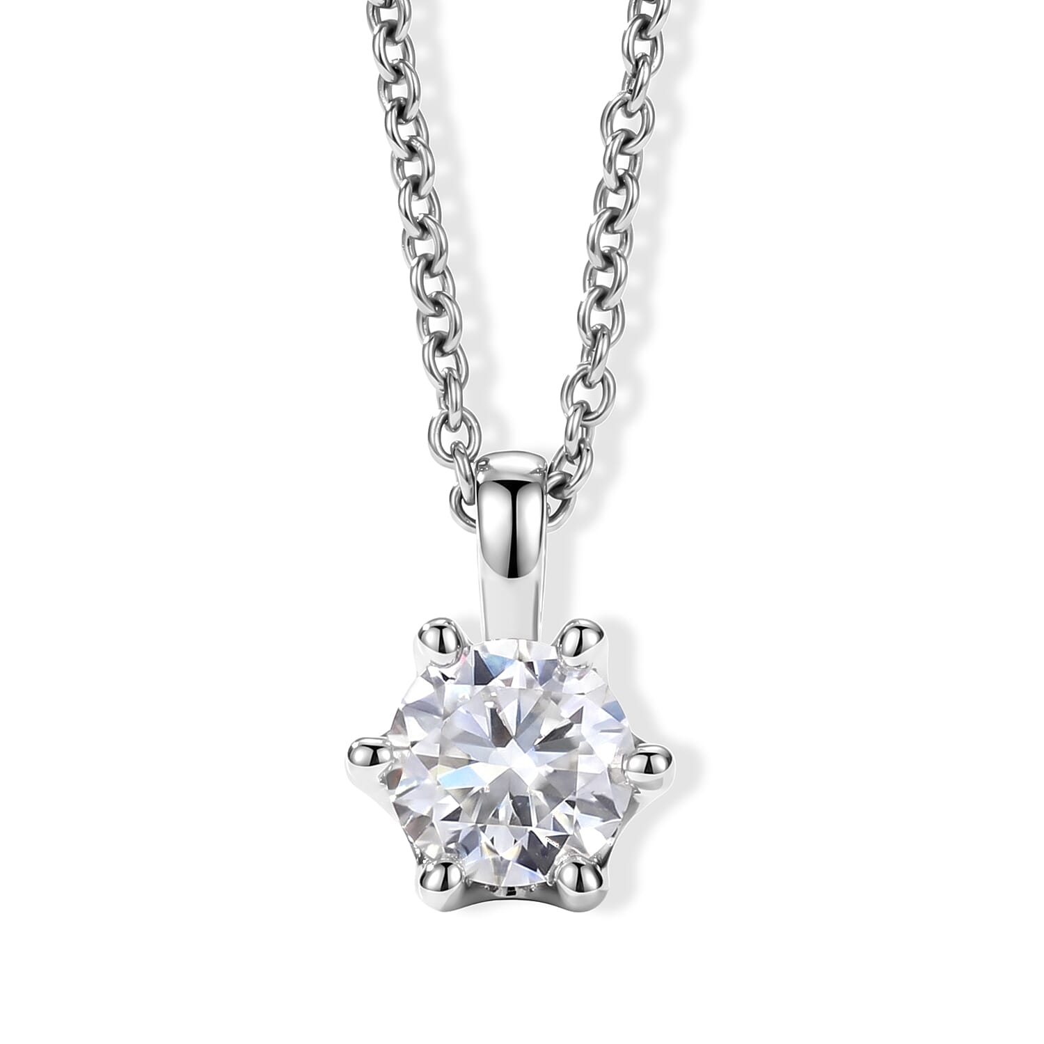 D'Joy Moissanite 1.25 ctw Pendant in Rhodium Over Sterling Silver with Stainless Steel Necklace (18 Inches)