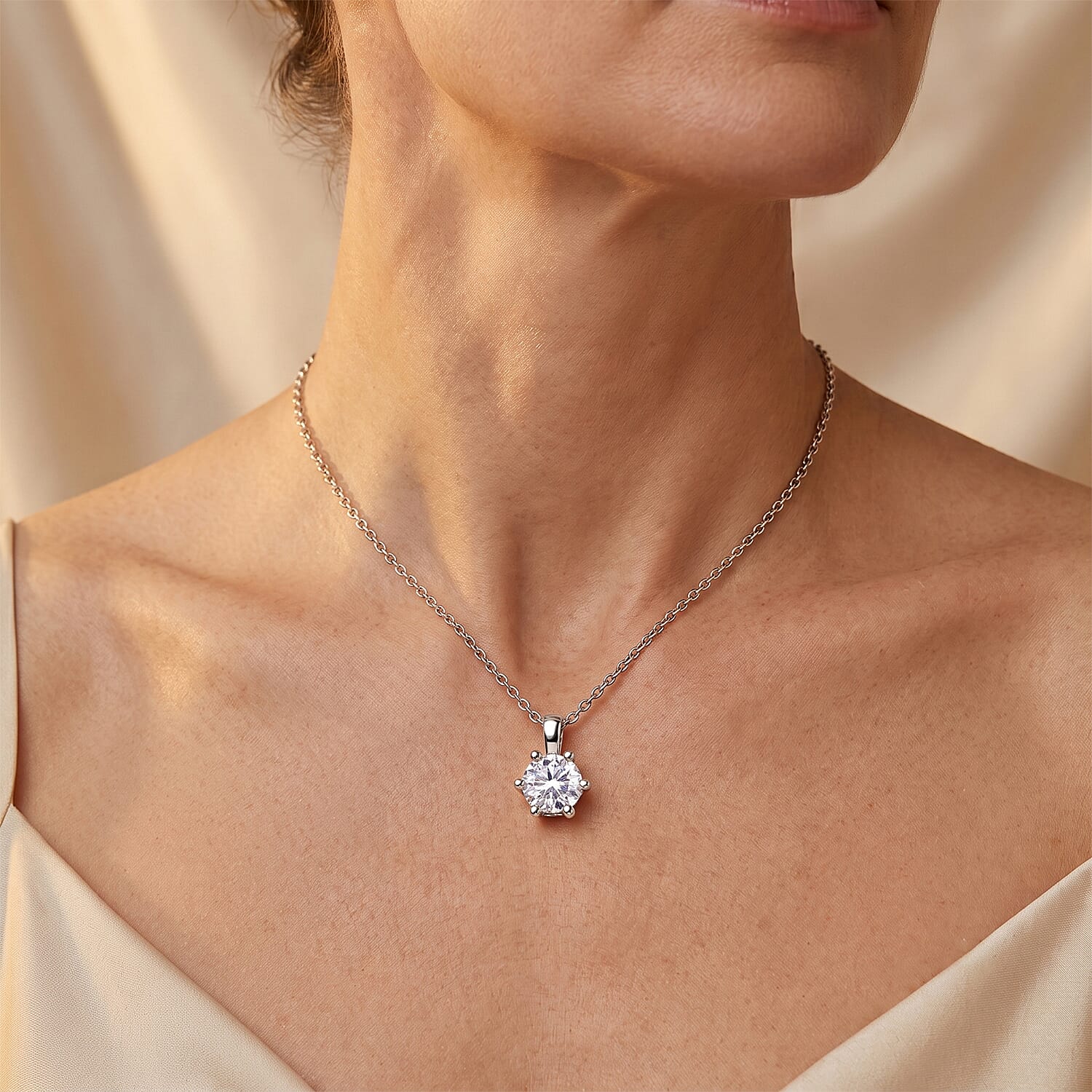 D'Joy Moissanite 1.25 ctw Pendant in Rhodium Over Sterling Silver with Stainless Steel Necklace (18 Inches)