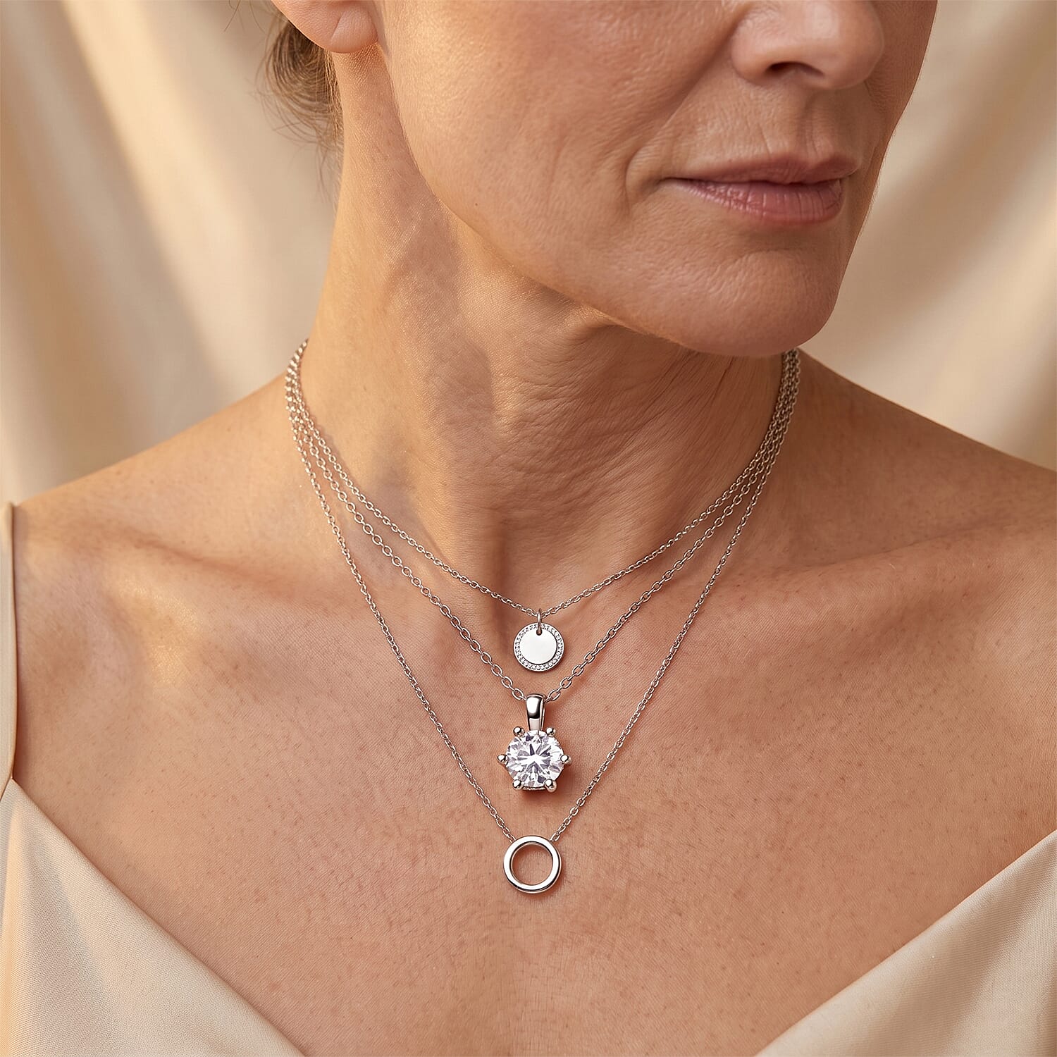 D'Joy Moissanite 1.25 ctw Pendant in Rhodium Over Sterling Silver with Stainless Steel Necklace (18 Inches)