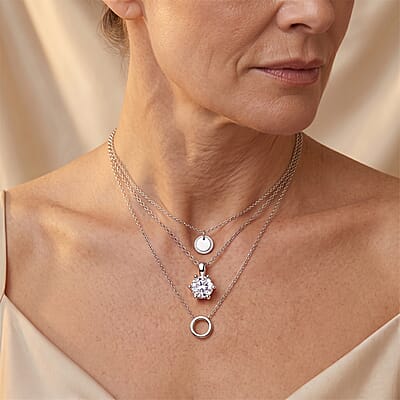 D'Joy Moissanite 1.25 ctw Pendant in Rhodium Over Sterling Silver with Stainless Steel Necklace (18 Inches)