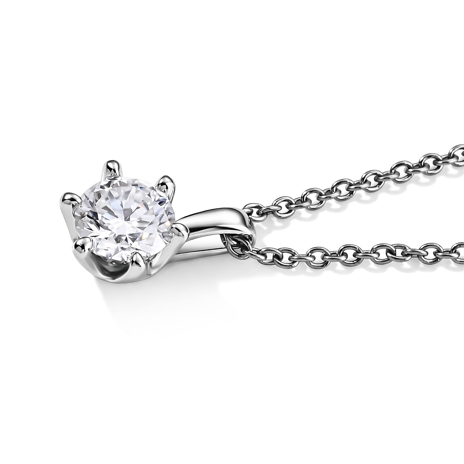 D'Joy Moissanite 1.25 ctw Pendant in Rhodium Over Sterling Silver with Stainless Steel Necklace (18 Inches)
