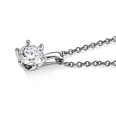 D'Joy Moissanite 1.25 ctw Pendant in Rhodium Over Sterling Silver with Stainless Steel Necklace (18 Inches)