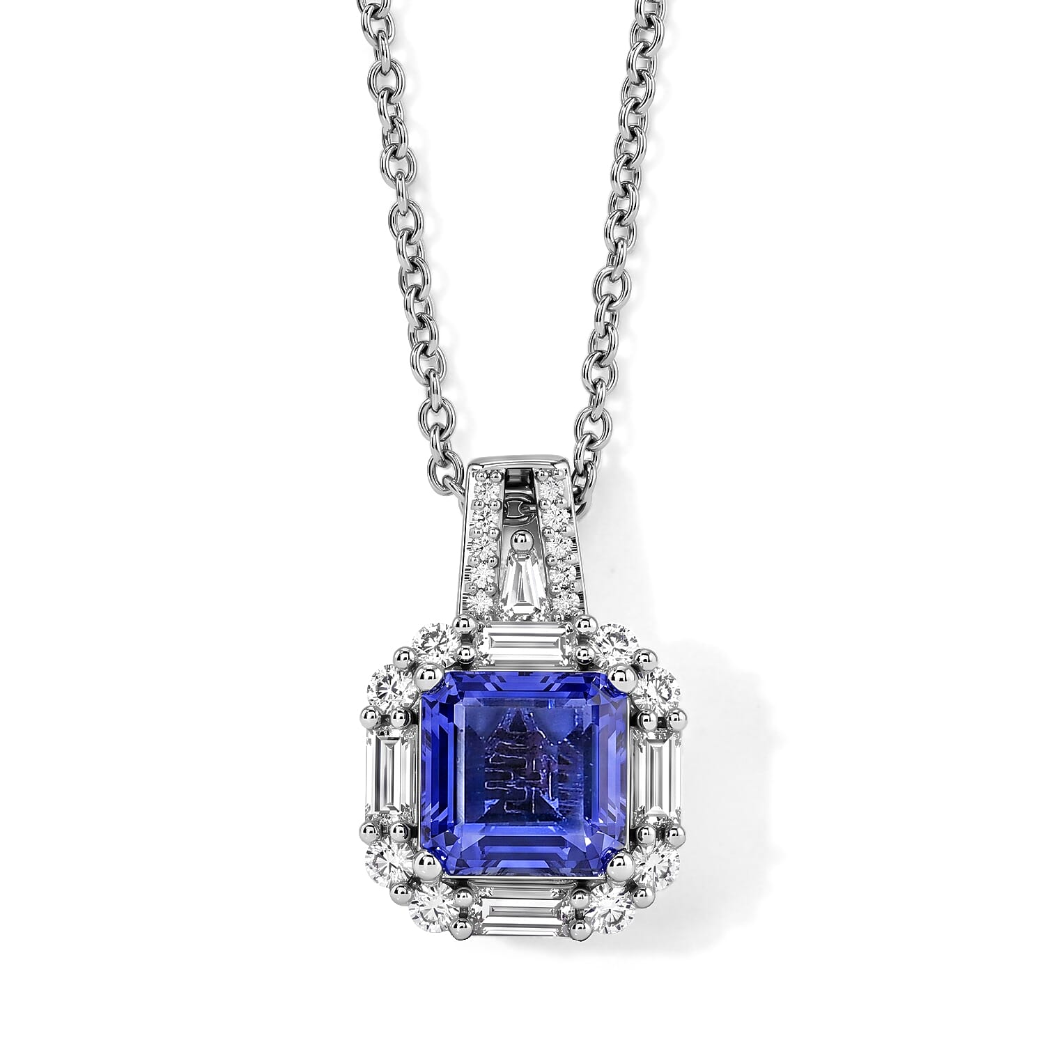 EverTrue Color Change Fluorite and Moissanite 3.80 ctw Pendant in Platinum Bond with Stainless Steel Necklace (20 Inches)