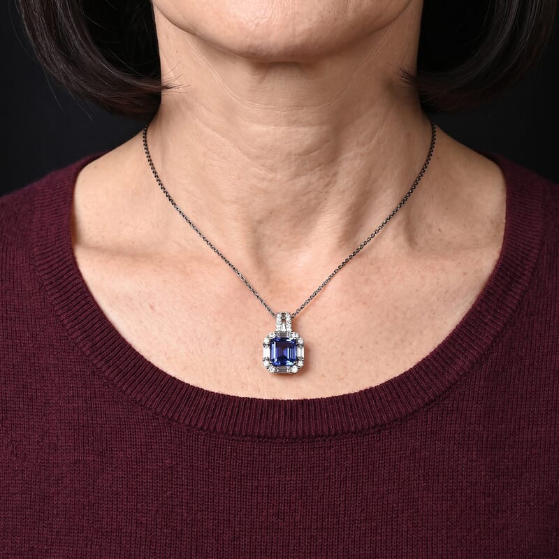 EverTrue Color Change Fluorite and Moissanite 3.80 ctw Pendant in Platinum Bond with Stainless Steel Necklace (20 Inches)