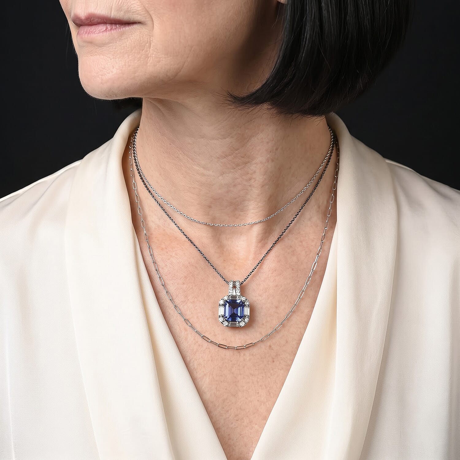 EverTrue Color Change Fluorite and Moissanite 3.80 ctw Pendant in Platinum Bond with Stainless Steel Necklace (20 Inches)