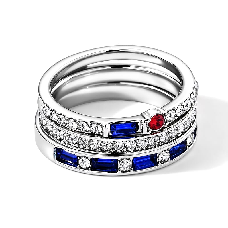 Multi Color Austrian Crystal Set of 3 Ring in Silvertone (Size 6.0)